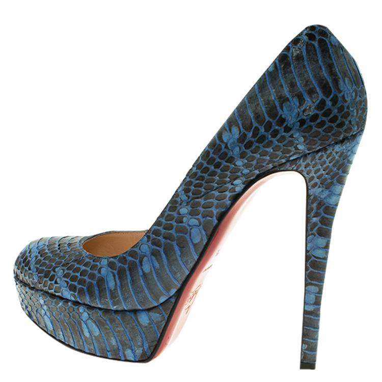 Pre Owned hristian Louboutin Blue Watersnake Bianca Pumps Size 37.5