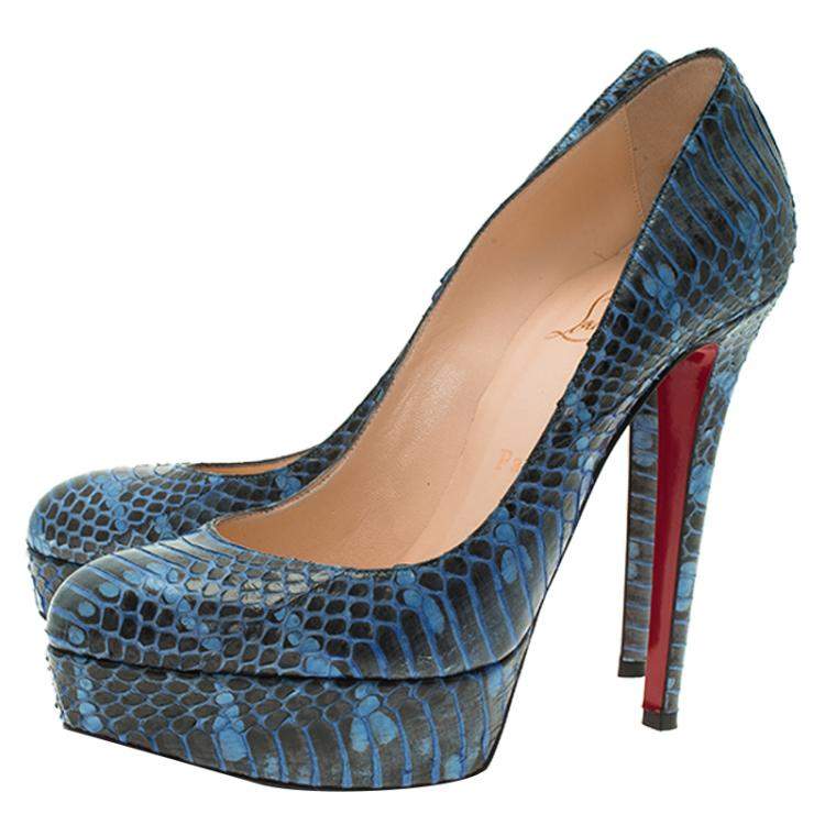 Pre Owned hristian Louboutin Blue Watersnake Bianca Pumps Size 37.5