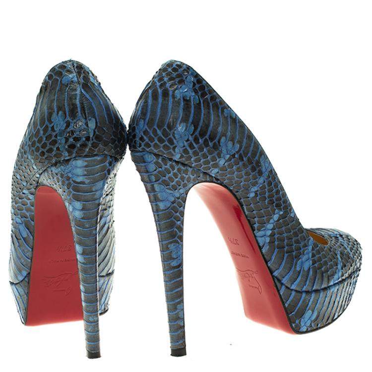 Pre Owned hristian Louboutin Blue Watersnake Bianca Pumps Size 37.5