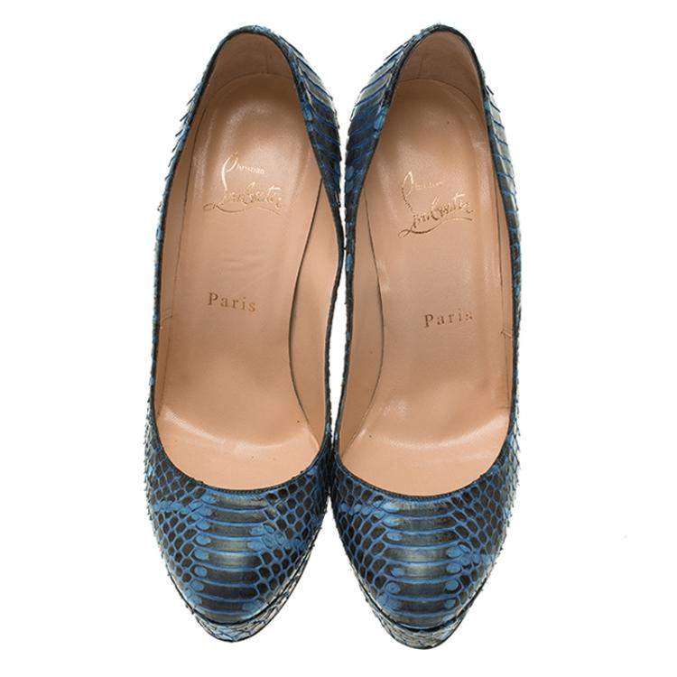 Pre Owned hristian Louboutin Blue Watersnake Bianca Pumps Size 37.5