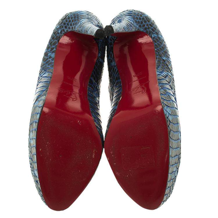 Pre Owned hristian Louboutin Blue Watersnake Bianca Pumps Size 37.5