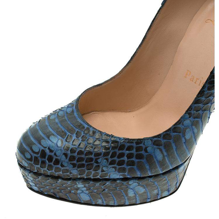 Pre Owned hristian Louboutin Blue Watersnake Bianca Pumps Size 37.5