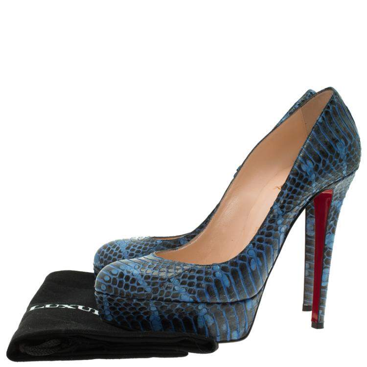 Pre Owned hristian Louboutin Blue Watersnake Bianca Pumps Size 37.5
