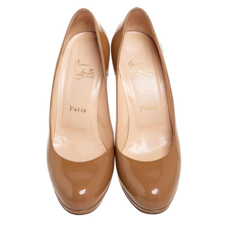 Pre Owned Christian Louboutin Brown Patent Leather New Simple Pumps Size 37.5
