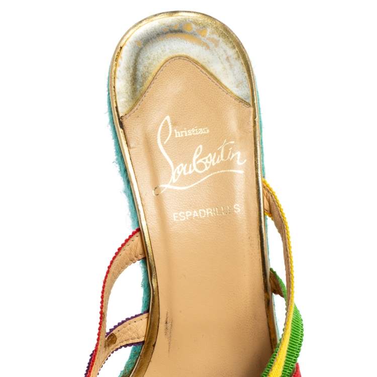 Pre Owned Christian Louboutin Multicolor Fabric Crepon Espadrille Wedge Sandals Size 37