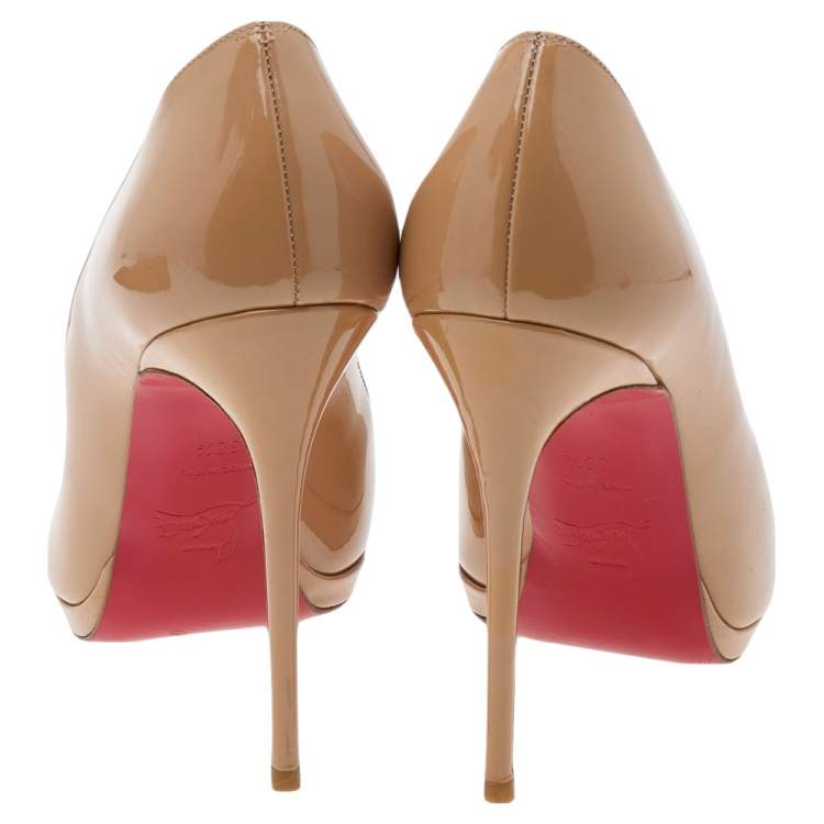 Pre Owned Christian Louboutin Beige Patent Leather New Simple Pumps Size 38.5