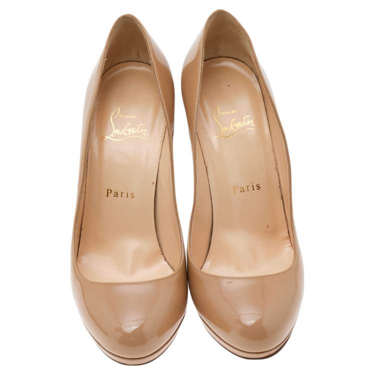 Pre Owned Christian Louboutin Beige Patent Leather New Simple Pumps Size 38.5