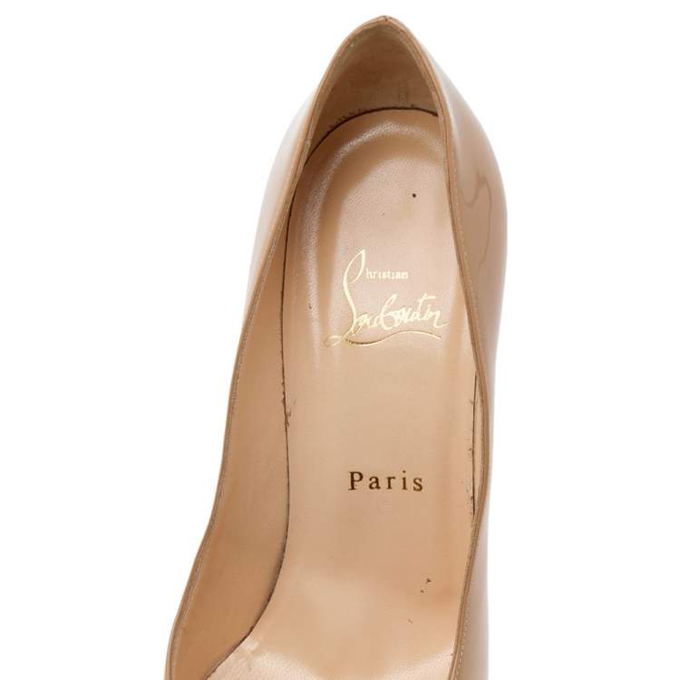 Pre Owned Christian Louboutin Beige Patent Leather New Simple Pumps Size 38.5