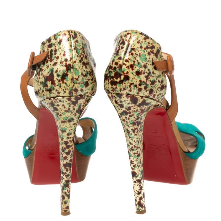 Pre Owned Christian Louboutin Multicolor Suede And Leather Ankle Strap Platform Sandals Size 37