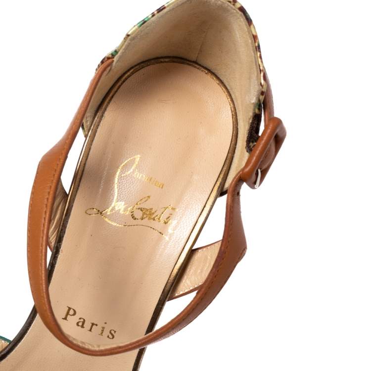 Pre Owned Christian Louboutin Multicolor Suede And Leather Ankle Strap Platform Sandals Size 37