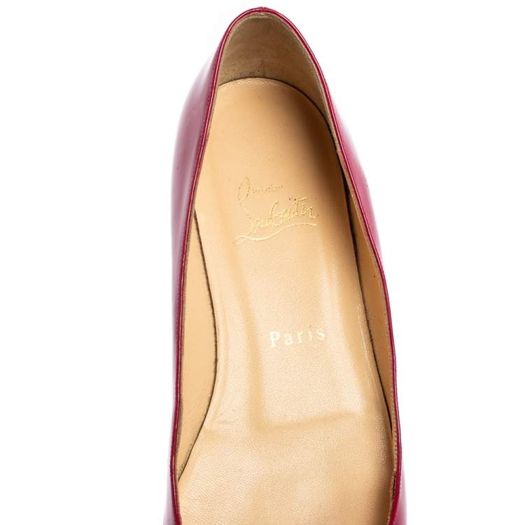 Pre Owned Christian Louboutin Pink Patent Leather Flat Peep-Toe Ballet Flats Size 37.5
