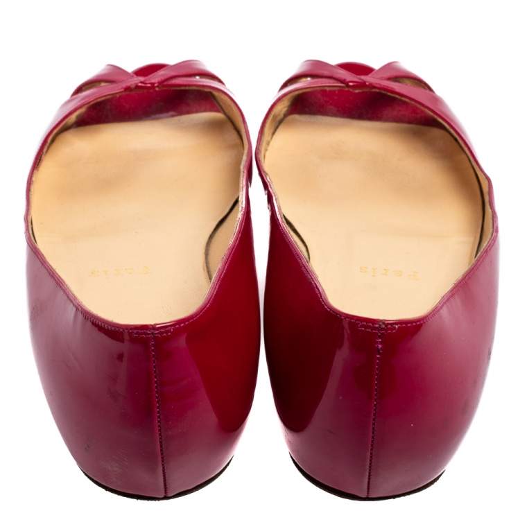Pre Owned Christian Louboutin Pink Patent Leather Flat Peep-Toe Ballet Flats Size 37.5