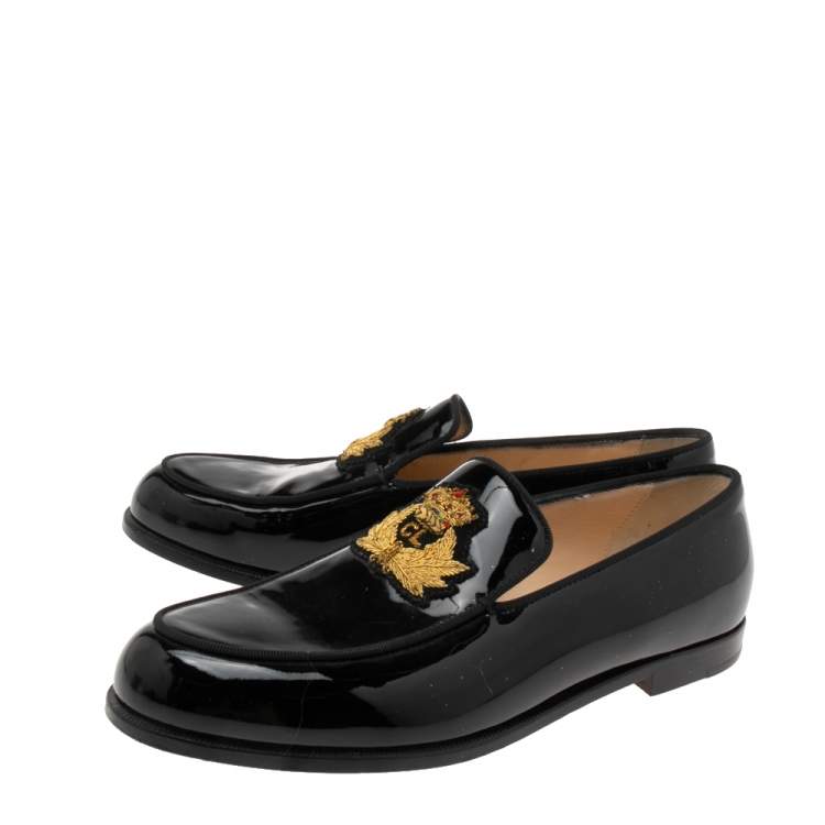 Pre Owned Christian Louboutin Black Patent Leather Laperouse Smoking Slippers Size 37.5
