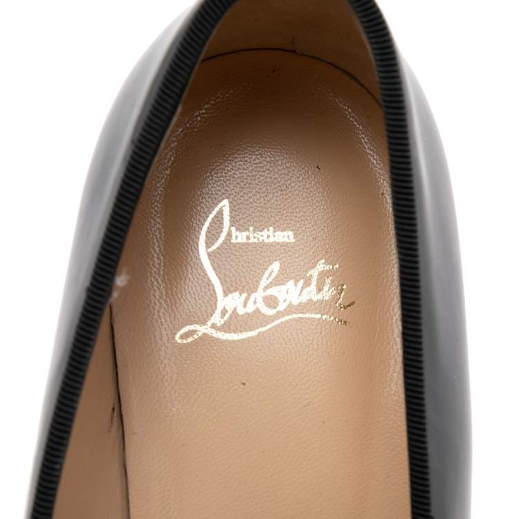 Pre Owned Christian Louboutin Black Patent Leather Laperouse Smoking Slippers Size 37.5