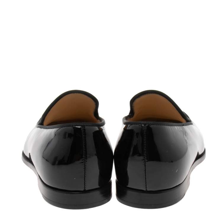 Pre Owned Christian Louboutin Black Patent Leather Laperouse Smoking Slippers Size 37.5