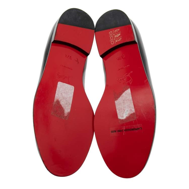 Pre Owned Christian Louboutin Black Patent Leather Laperouse Smoking Slippers Size 37.5