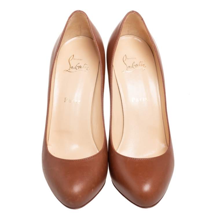 Pre Owned Christian Louboutin Brown Leather New Simple Pumps Size 38.5