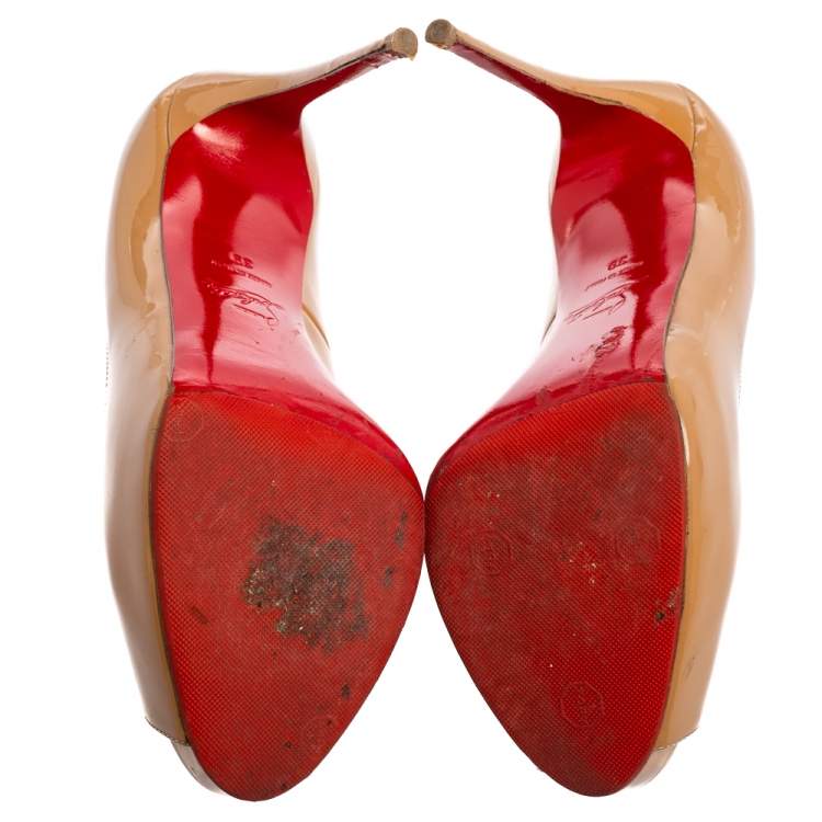 Pre Owned Christian Louboutin Beige Patent Leather Very Prive Pumps Size 39