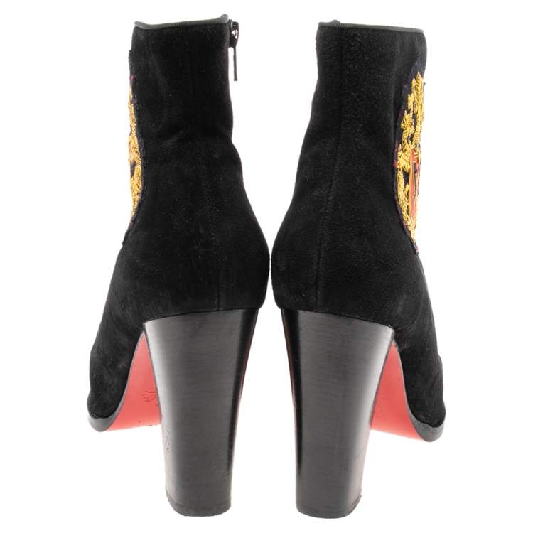 Pre Owned Christian Louboutin Black Suede  Ankle Boots Size 38