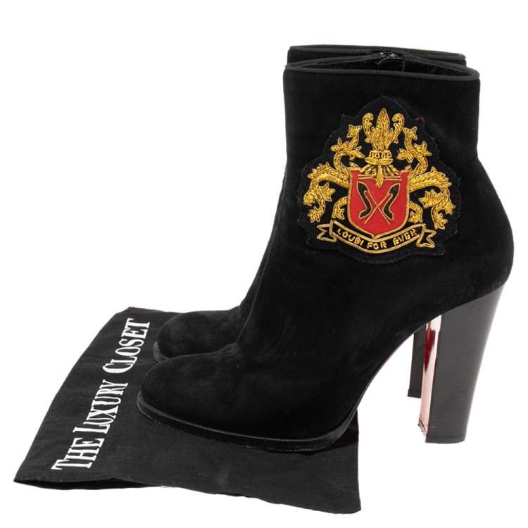 Pre Owned Christian Louboutin Black Suede  Ankle Boots Size 38