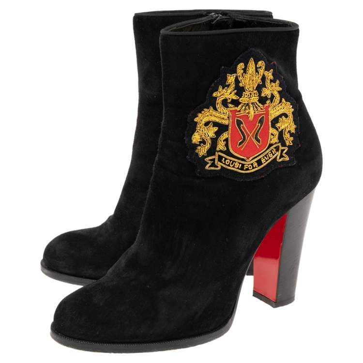 Pre Owned Christian Louboutin Black Suede  Ankle Boots Size 38