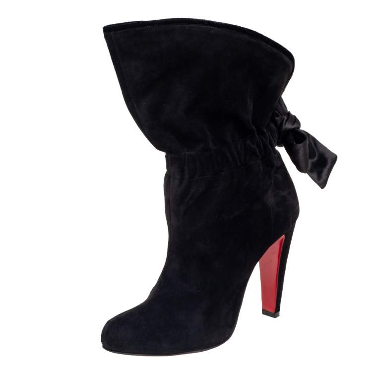 مملوكة مسبقًا Christian Louboutin Black Suede Kristofa Bow-Tie Ankle Boots Size 38.5