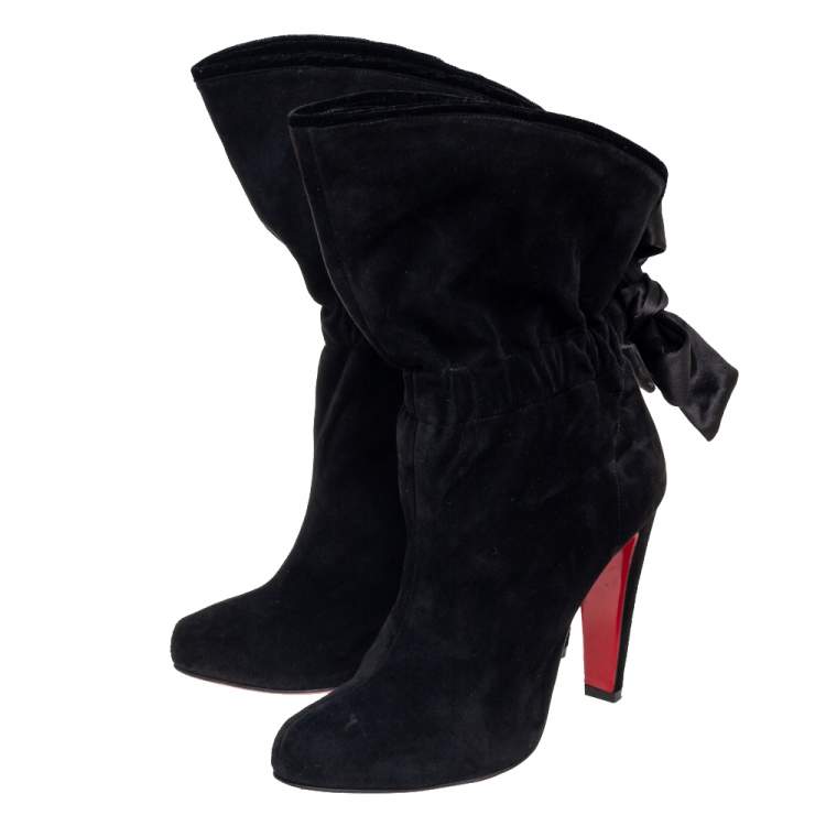 مملوكة مسبقًا Christian Louboutin Black Suede Kristofa Bow-Tie Ankle Boots Size 38.5
