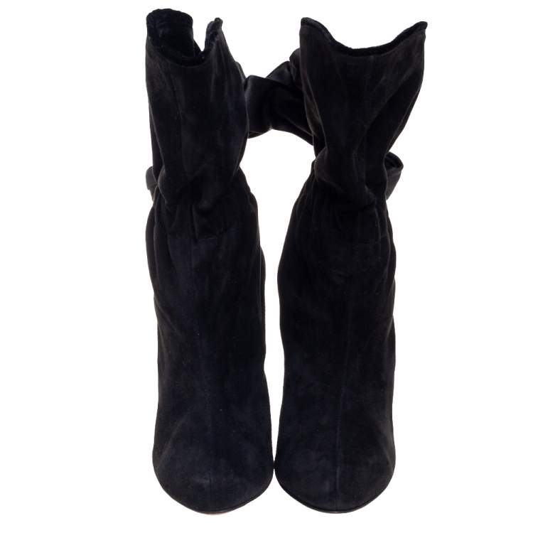 مملوكة مسبقًا Christian Louboutin Black Suede Kristofa Bow-Tie Ankle Boots Size 38.5