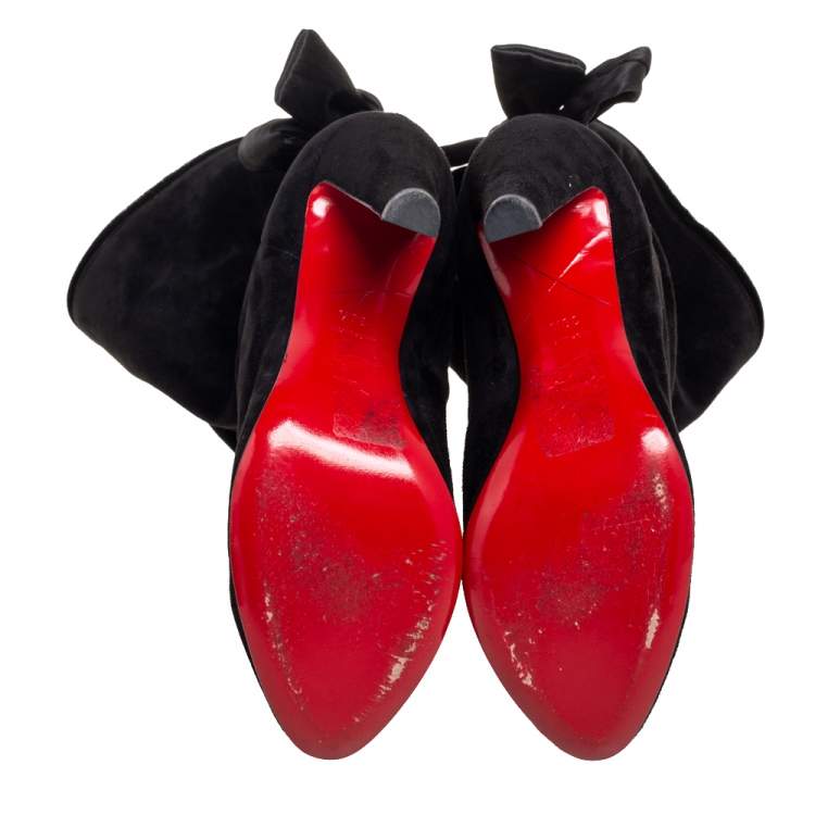 مملوكة مسبقًا Christian Louboutin Black Suede Kristofa Bow-Tie Ankle Boots Size 38.5