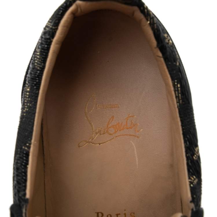 Pre Owned Christian Louboutin Black Lurex Fabric And Paten Leather Spiked Orlato Low Top Sneakers 40