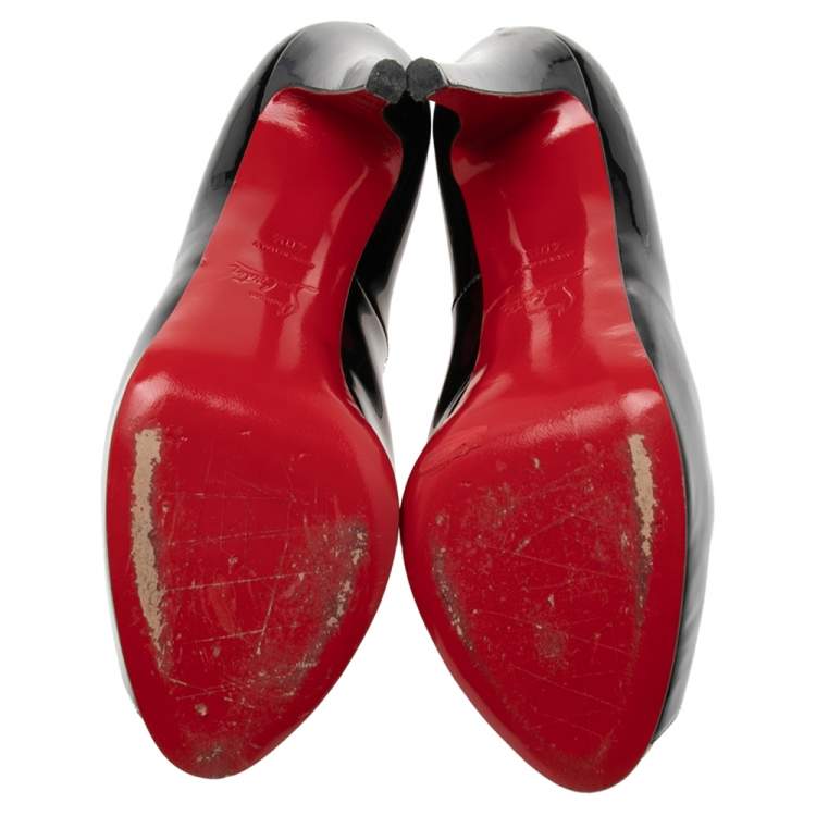 مملوكة مسبقًا Christian Louboutin Black Patent Leather Very Prive Peep-Toe Pumps Size 40.5