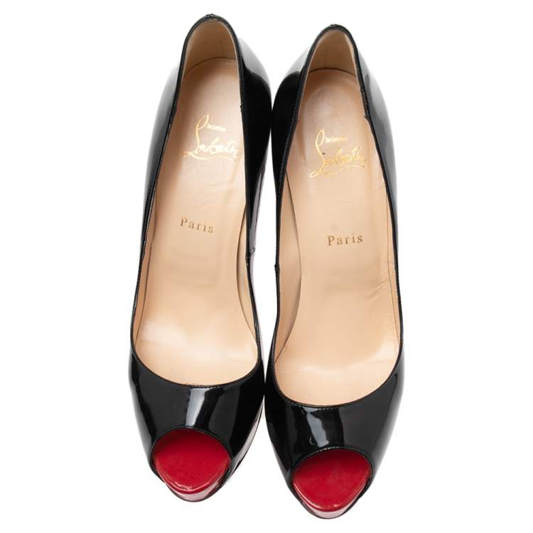 مملوكة مسبقًا Christian Louboutin Black Patent Leather Very Prive Peep-Toe Pumps Size 40.5