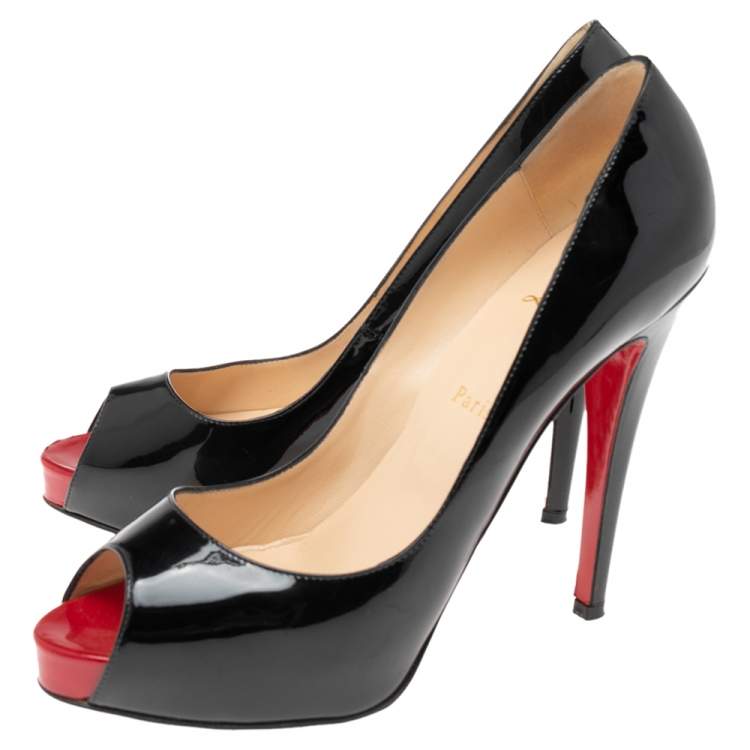مملوكة مسبقًا Christian Louboutin Black Patent Leather Very Prive Peep-Toe Pumps Size 40.5