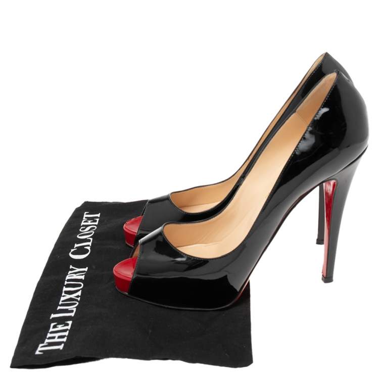 مملوكة مسبقًا Christian Louboutin Black Patent Leather Very Prive Peep-Toe Pumps Size 40.5