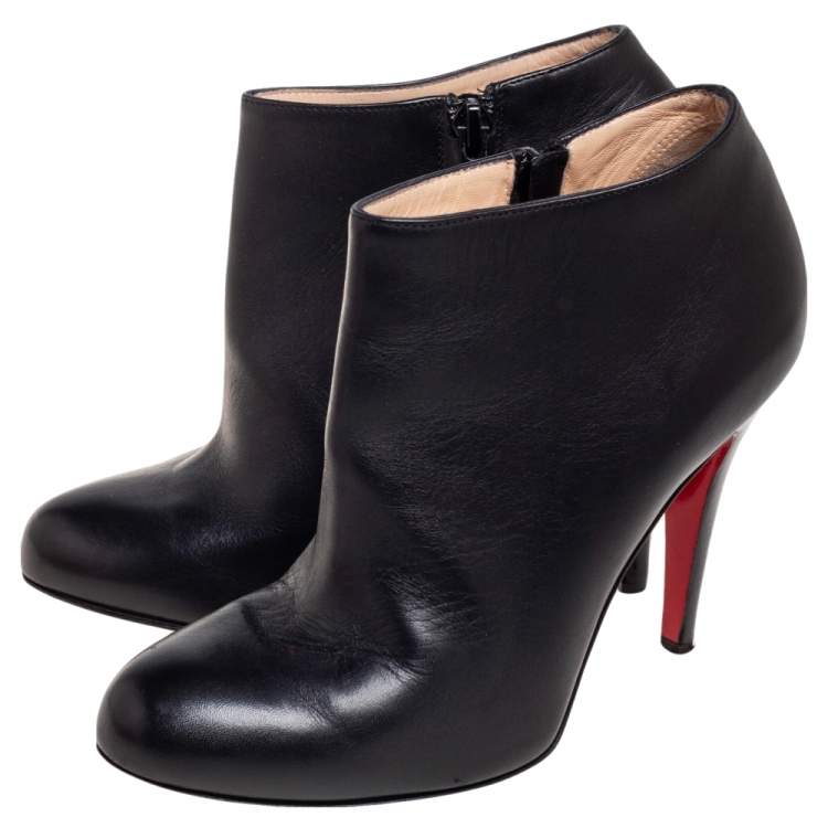 Pre Owned Christian Louboutin Black Leather Belle Ankle Boots Size 36.5