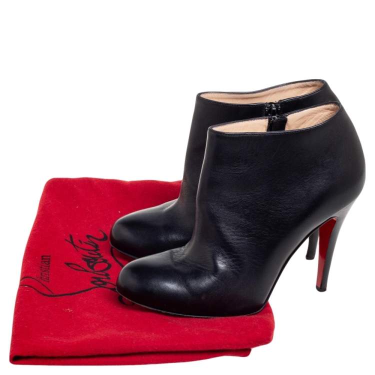 Pre Owned Christian Louboutin Black Leather Belle Ankle Boots Size 36.5