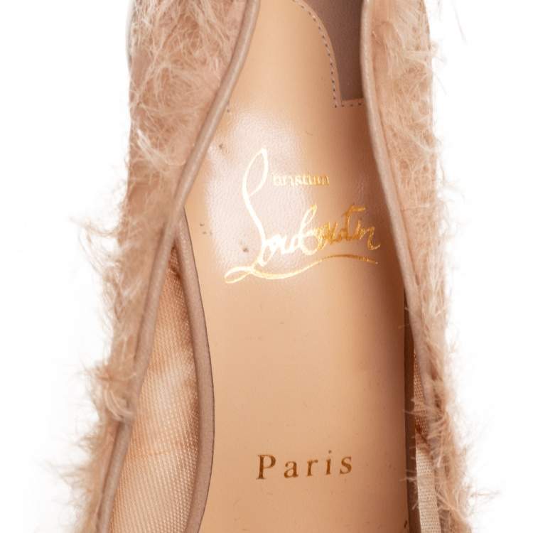 Pre Owned Christian Louboutin Beige Lace Fabric Delicatissima Pointed-Toe Pumps Size 39