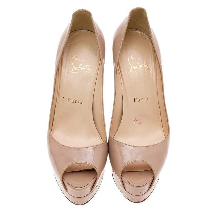 Pre Owned Christian Louboutin Beige Leather Altadama Peep Toe Pumps Size 38