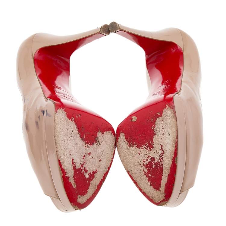 Pre Owned Christian Louboutin Beige Leather Altadama Peep Toe Pumps Size 38