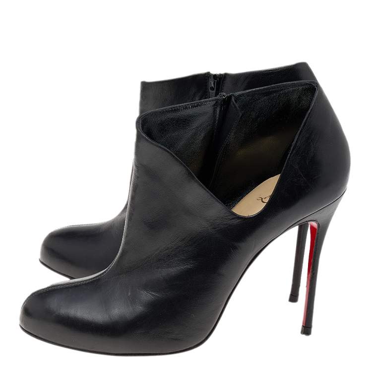 Pre Owned Christian Louboutin Black Leather Lisse Ankle Booties Size 37.5
