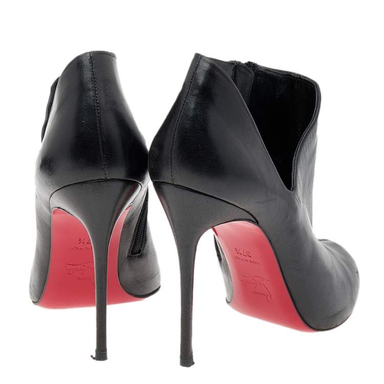 Pre Owned Christian Louboutin Black Leather Lisse Ankle Booties Size 37.5