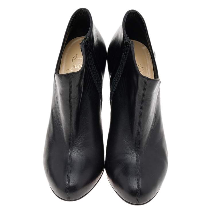 Pre Owned Christian Louboutin Black Leather Lisse Ankle Booties Size 37.5