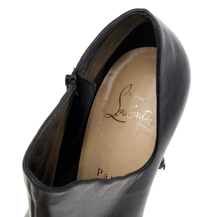 Pre Owned Christian Louboutin Black Leather Lisse Ankle Booties Size 37.5