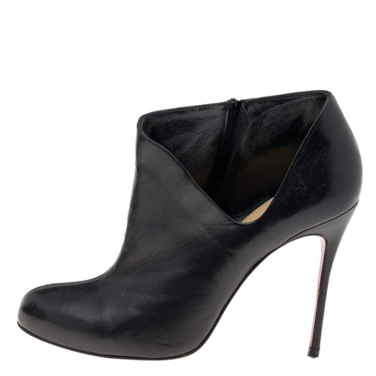 Pre Owned Christian Louboutin Black Leather Lisse Ankle Booties Size 37.5
