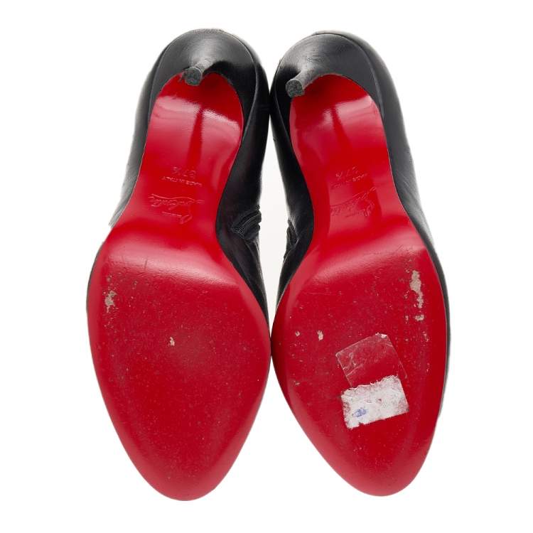 Pre Owned Christian Louboutin Black Leather Lisse Ankle Booties Size 37.5