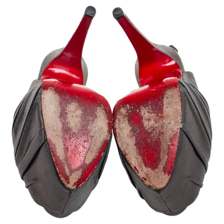 Pre Owned Christian Louboutin Metallic Grey Laminated Suede Miss Benin Knotted Sandals Size 39