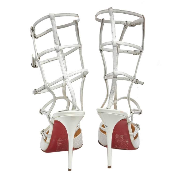Pre Owned Christian Louboutin White Leather Kadreyana Strappy Sandals Size 37