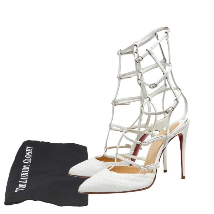 Pre Owned Christian Louboutin White Leather Kadreyana Strappy Sandals Size 37