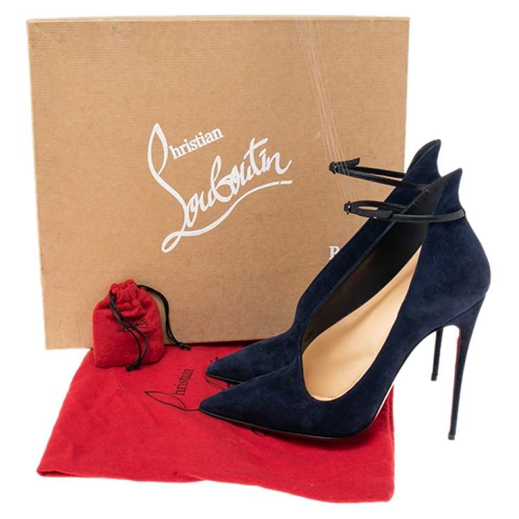 Pre Owned Christian Louboutin Navy Blue Suede Vampydolly Ankle Booties Size 37