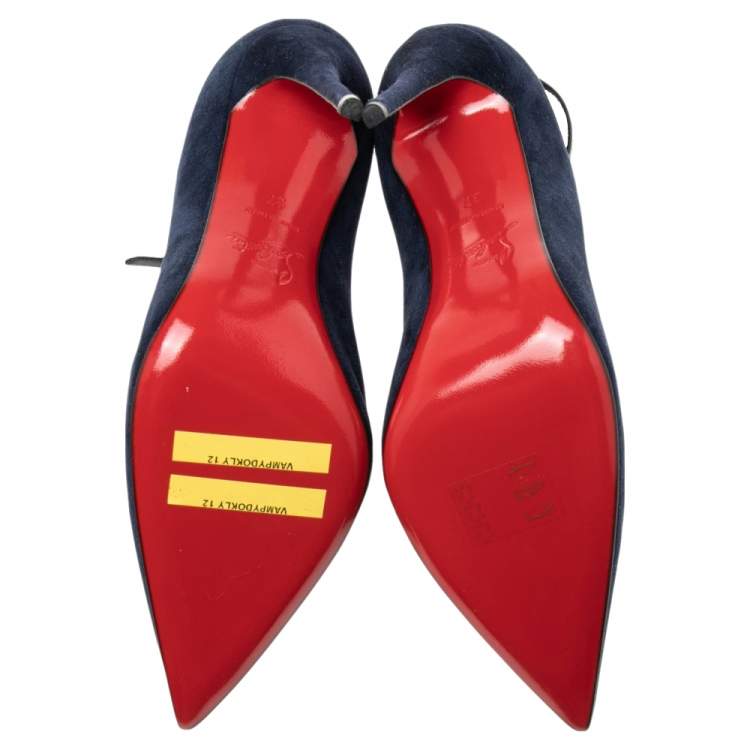 Pre Owned Christian Louboutin Navy Blue Suede Vampydolly Ankle Booties Size 37